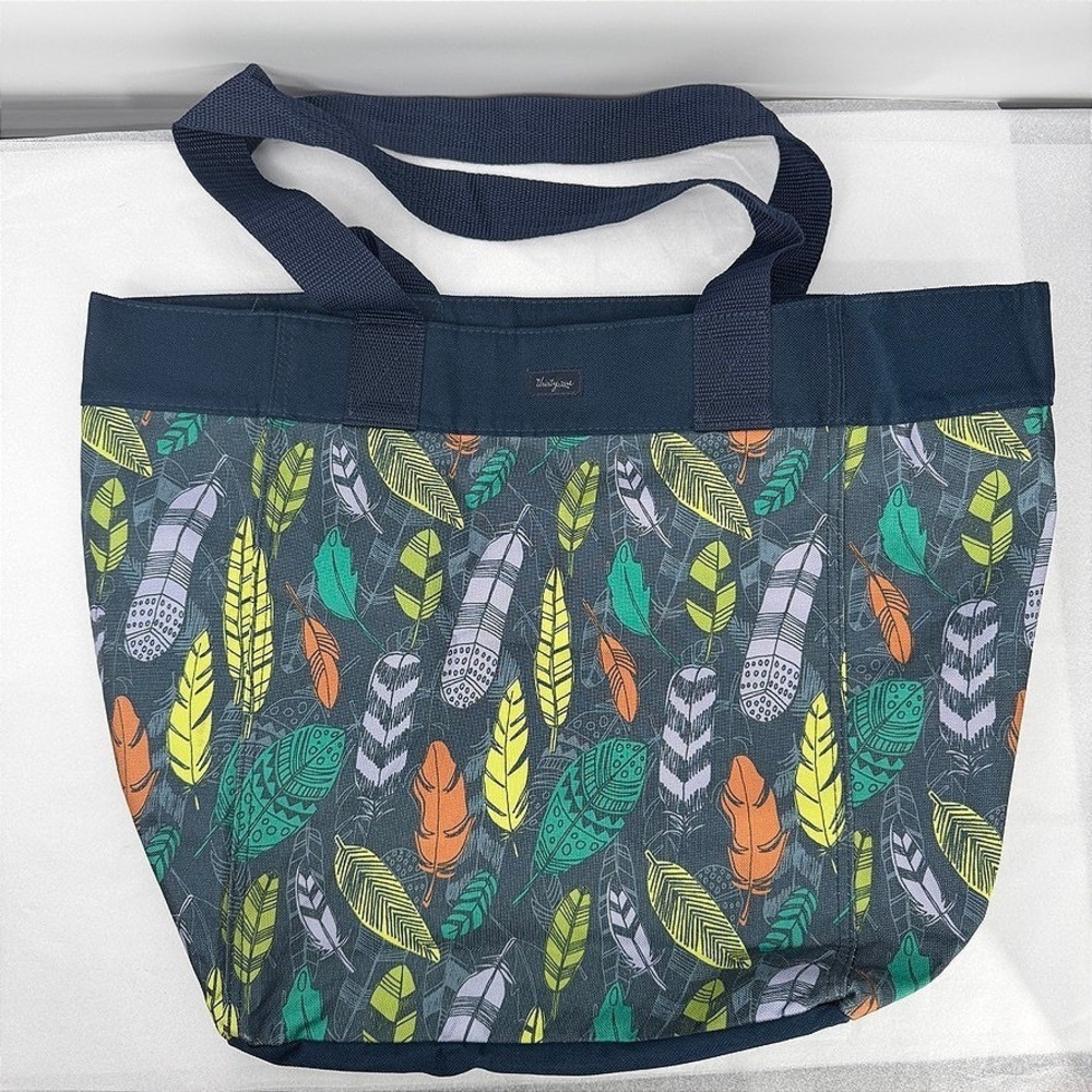 Thirty One Essential Storage Tote Feather Floral Navy Blue Travel Grocery Crafts